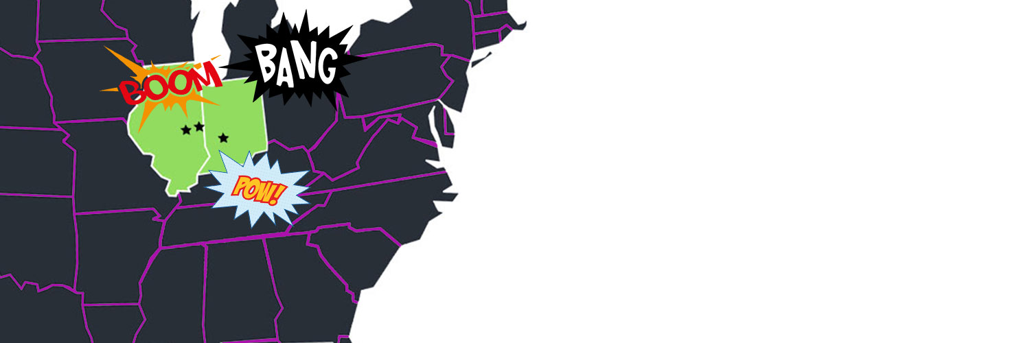 Map of Danville, Urbana, and Bloomington campuses