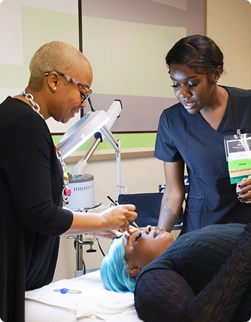 Student learning esthetician skills rogers park